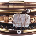 Fesciory Leather Wrap Bracelets for Women, Boho Leopard Multi-Layer Crystal Beads Cuff Bracelet Jewelry